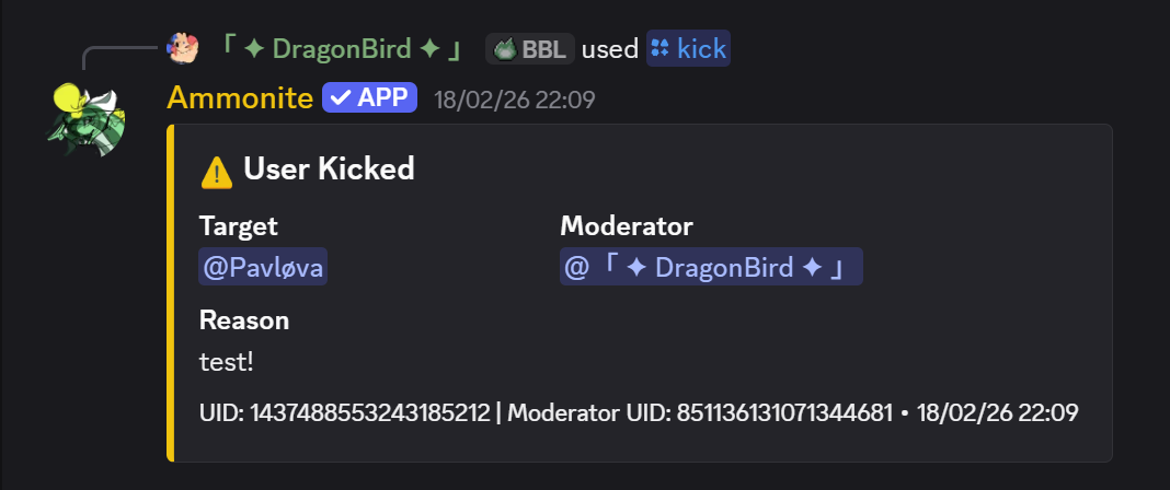 Kick command feedback