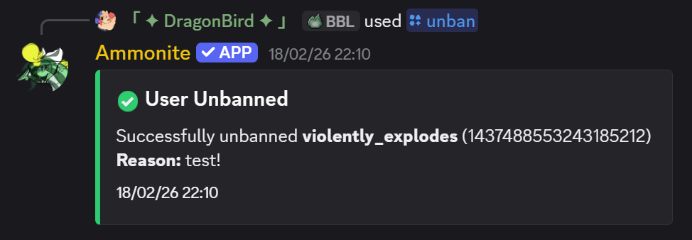 Unban command feedback