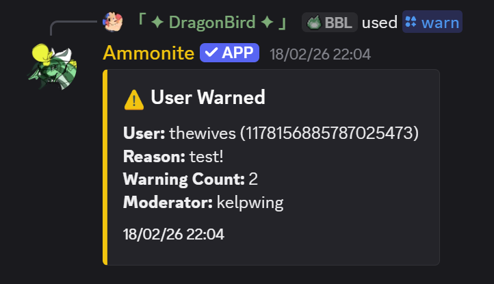 Warn command feedback