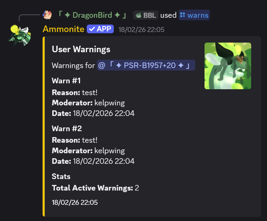 Warns command example